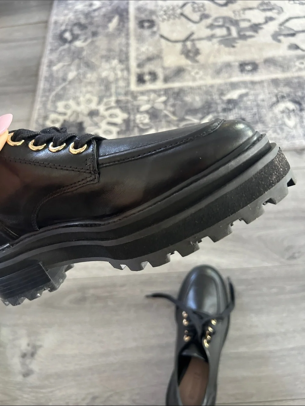 NWT SCHUTZ Black Bethie Platform Leather Oxfords Sz 7.5B